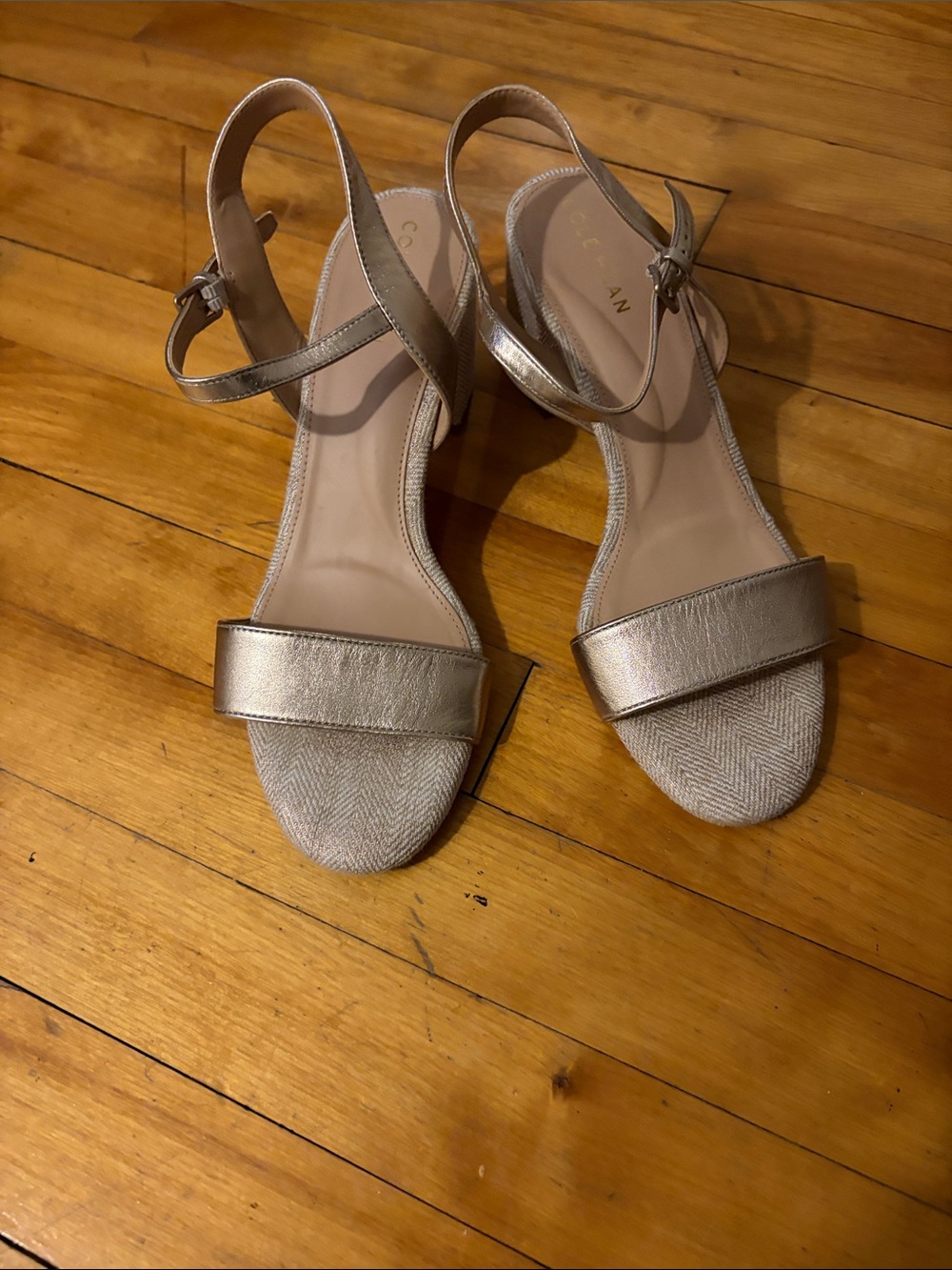 Cole Haan Rose Gold Ankle-Strap Block Heel Sandals